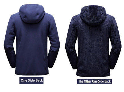 Unisex Reversible Hoodie Women Pullover Sweatshirts Winter Warm Polar/Coral Fleece Hooded Jacket Ladies Flannel Coat Hoody