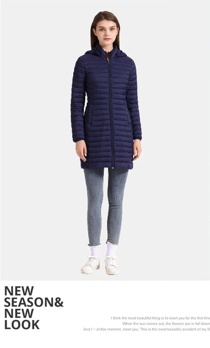 SANTELON Winter Women Loose Long Parka Coat With Detachable Hood Female Soild Ultralight Portable Warm Padded Cotton Outwear