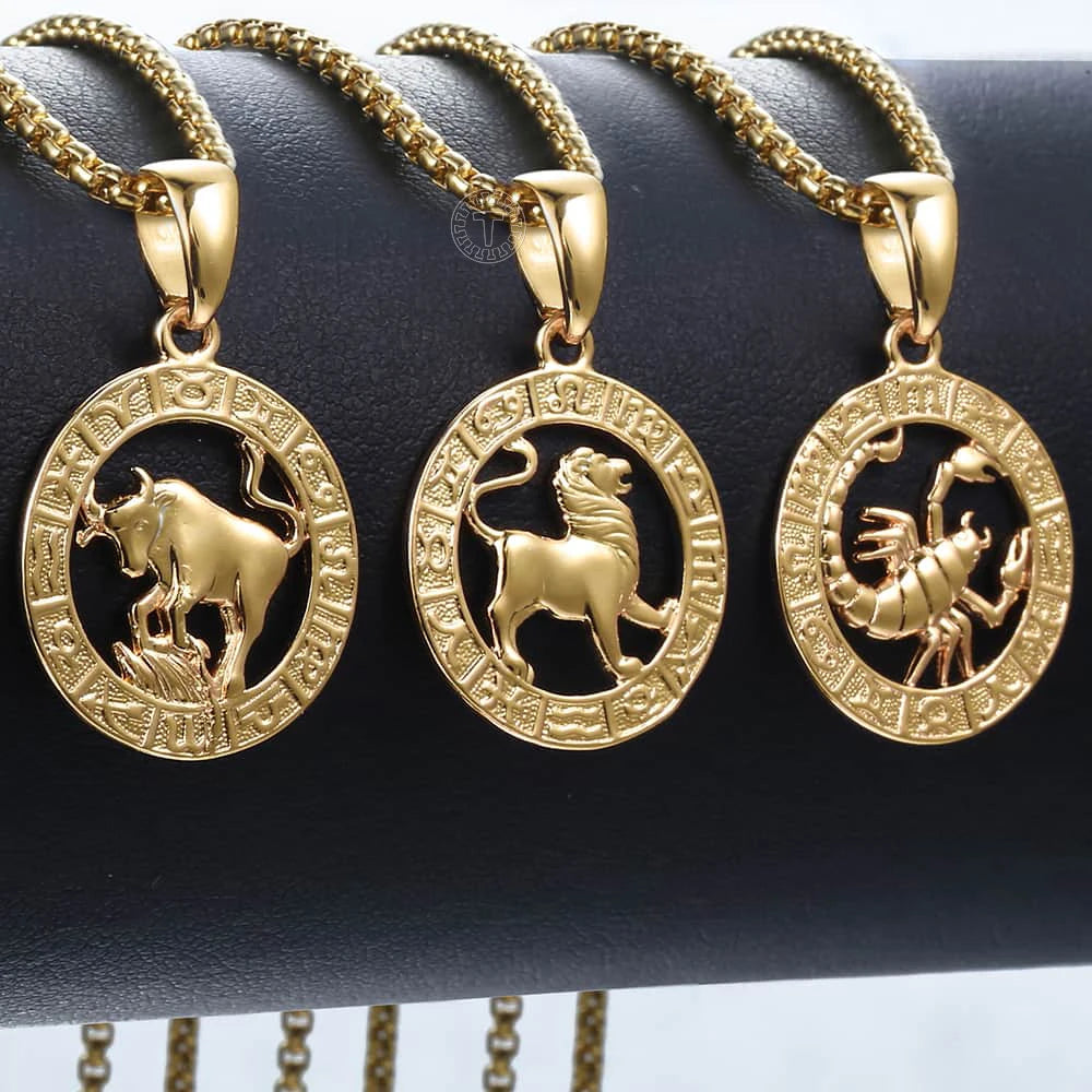 Zodiac Sign Pendant Necklace - Gold Horoscope Jewelry for Men  Women - ZOOMNSTORE