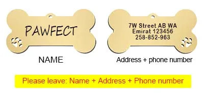 Pet Collar Personalized ID Tag Engraved Name for Dog Cat Puppy Keyring Charm Pendant Bone Necklace Accessories