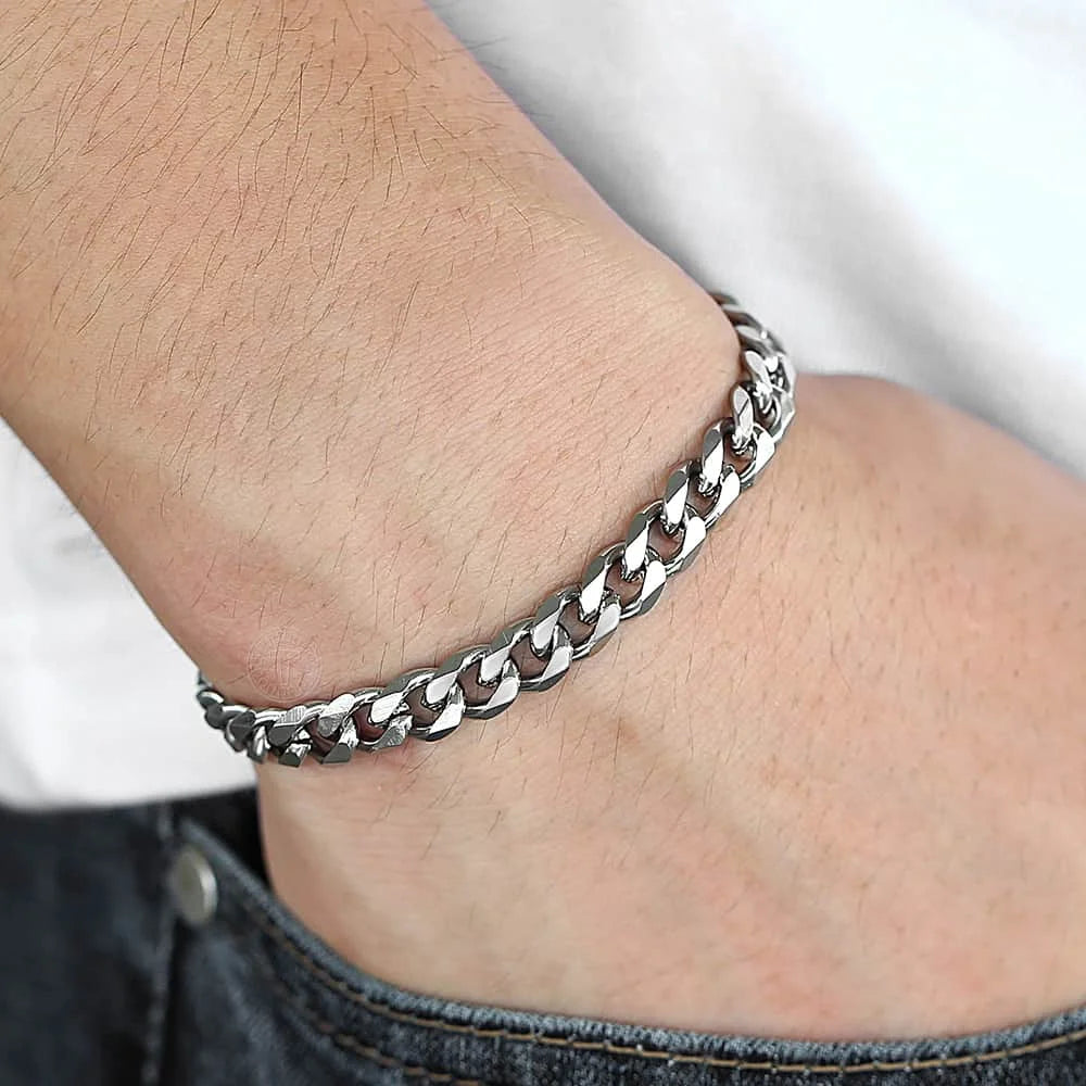 Mens Stainless Steel Curb Cuban Link Bracelet - Black  Gold Silver Color Womens Jewelry KBM03 - ZOOMNSTORE
