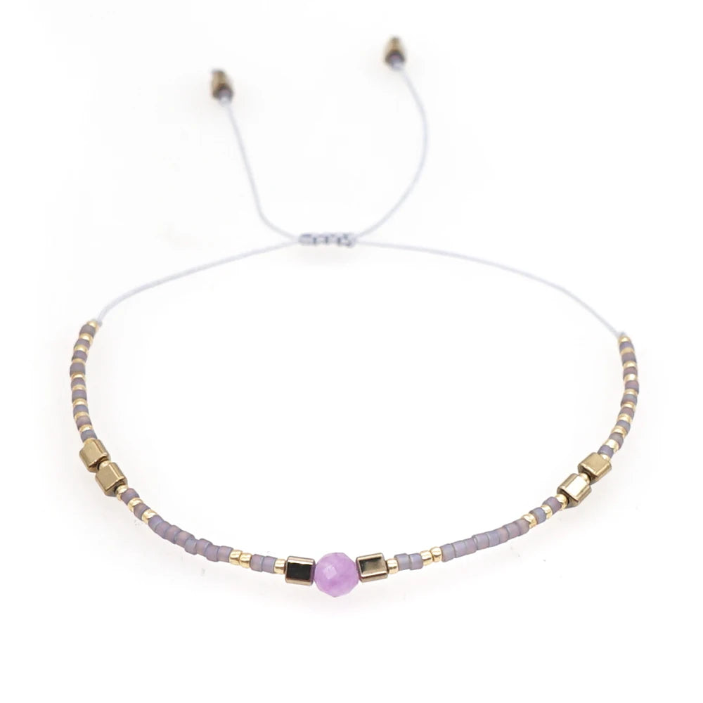 Boho Semi-Precious Stone Bracelet - Amber  Black Gallstone Fashion Gift for Women - ZOOMNSTORE