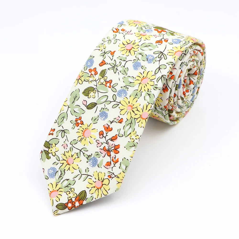 Floral Cotton Tie - Elegant Paisley Necktie for Men  Women