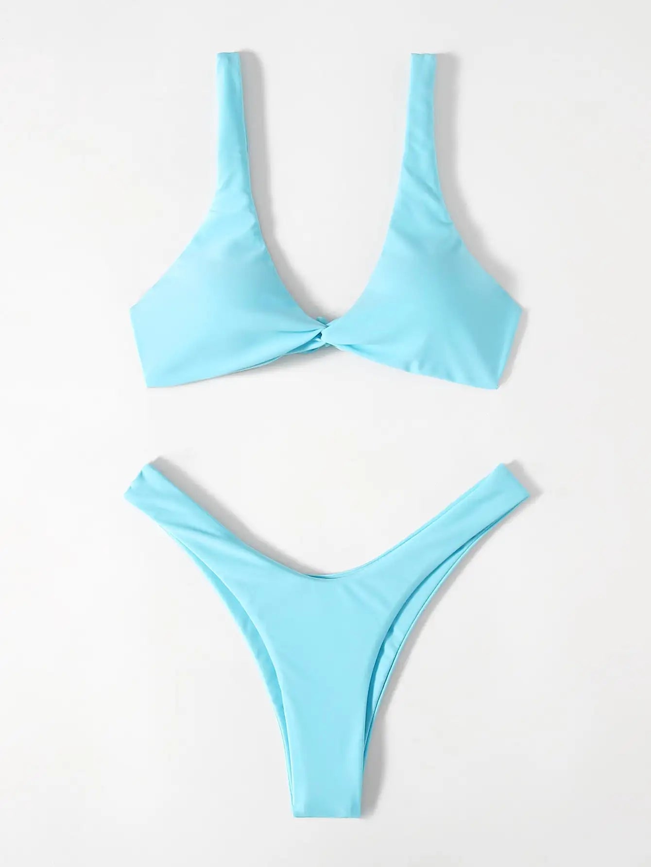 Solid Tie Bikini Set - Padded Push-Up High Leg Brazilian Swimsuit for Women - ZOOMNSTORE