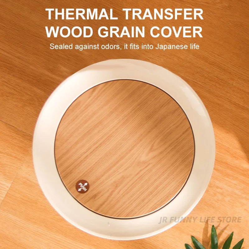 Wooden High Foot Trash Can - Creative Bathroom  Kitchen Wastebin with Press Cover