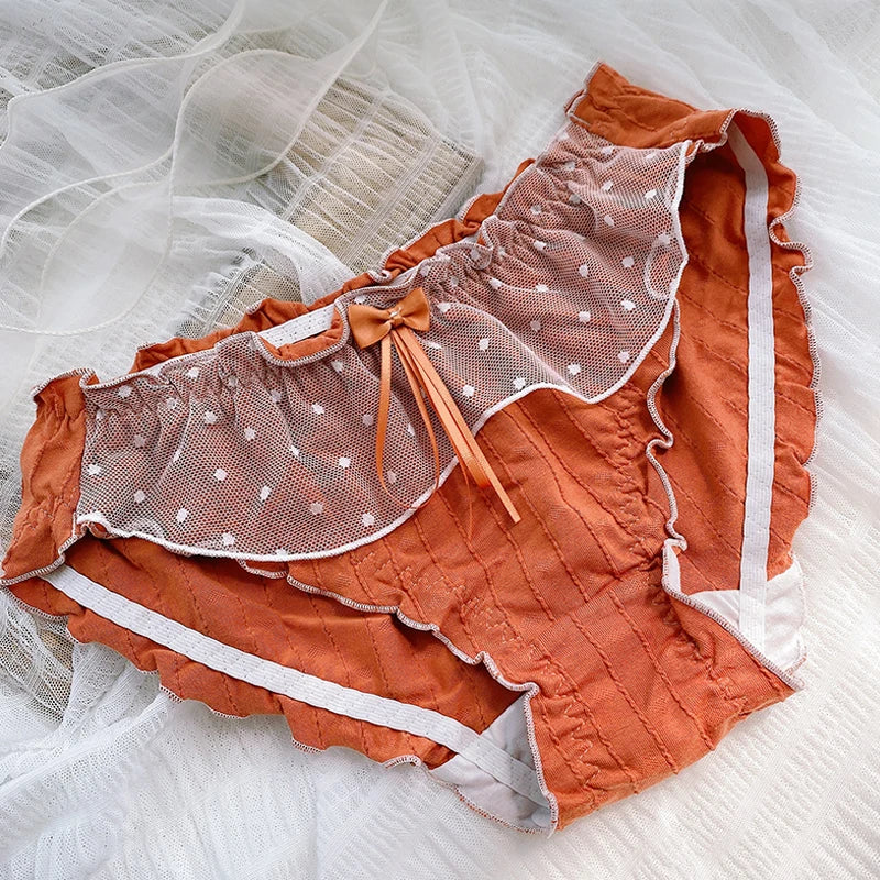 Women's Cotton Panties Large Sizes Sexy Lace Ruffles Bow Sweet Cute Panties Plus Size Female Underwear Cotton Briefs 6XL 7XL