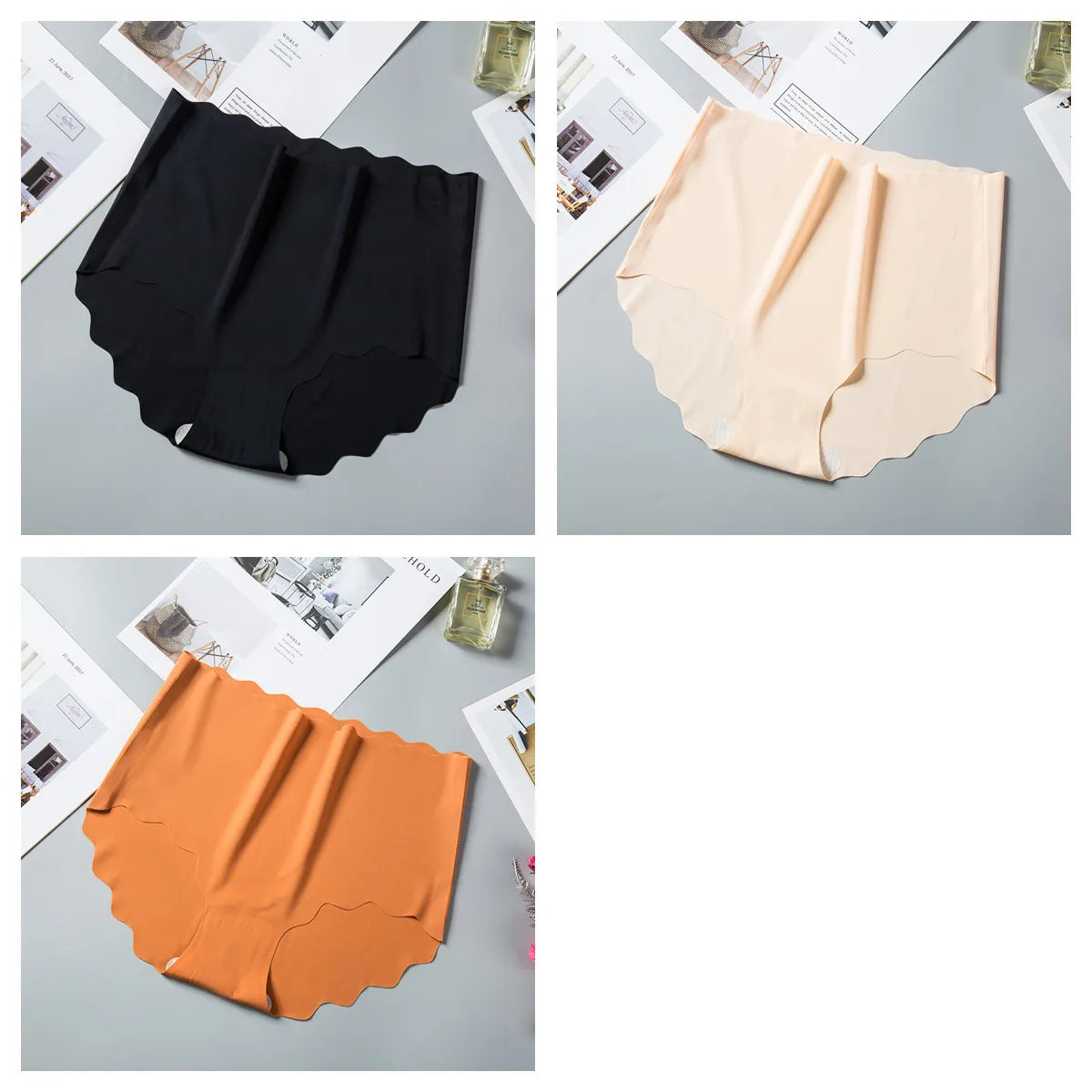 3Pcs/Set Ice Silk Panties Women Hip Lift Briefs Seamless Underwear Female High Waist Panties M-XXL Underpants Invisible Lingerie