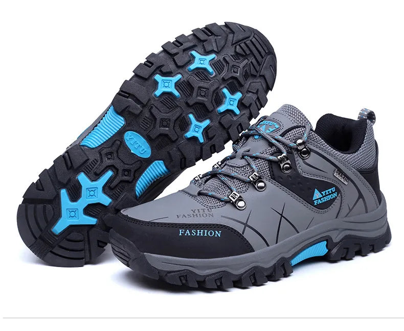 Men Winter Snow Boots - Waterproof Leather Hiking Shoes With Rubber Sole