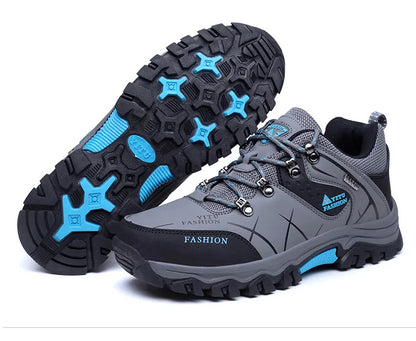 Men Winter Snow Boots - Waterproof Leather Hiking Shoes With Rubber Sole