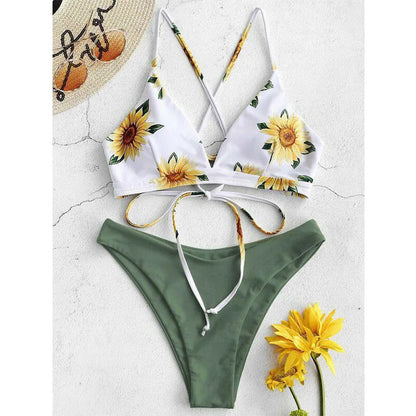 Sunflower Bikini Set - Push Up Padded Swimwear | Low Waist Bandage Bathing Suit