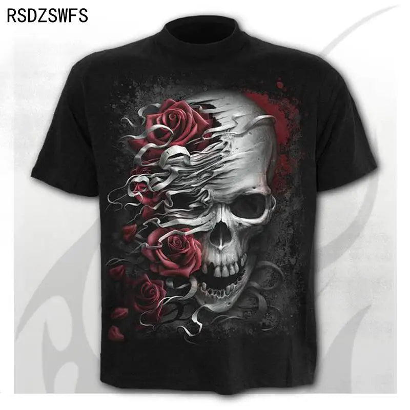 Mens 3D Skull T-Shirt - Punk Summer Streetwear Top O-neck Sizes XXS-5XL