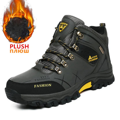 Men Winter Snow Boots - Waterproof Leather Hiking Shoes With Rubber Sole