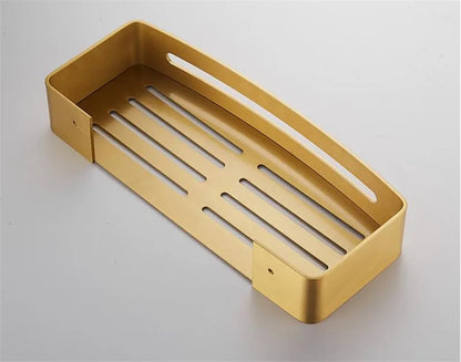 Wall-Mounted Corner Shelf - Brushed Gold Aluminum Bathroom Shampoo Holder