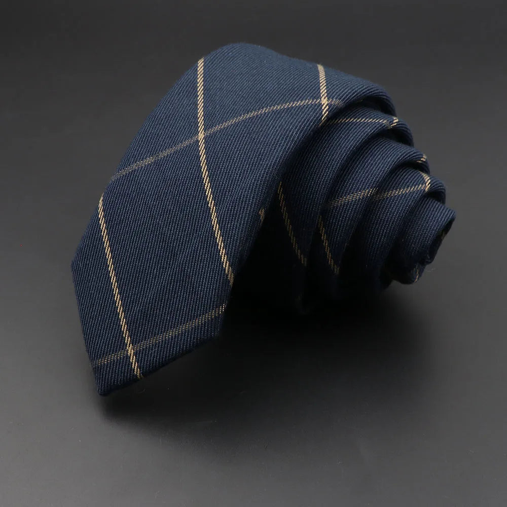Mens Handmade Skinny Grey Plaid Tie - Classic Cotton Cashmere Accessory