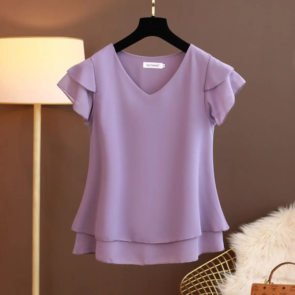 2026 New Summer Women Blouse Loose V-Neck Chiffon Shirt Female Short Sleeve Blouse Oversized Shirts womens tops and blouses Top