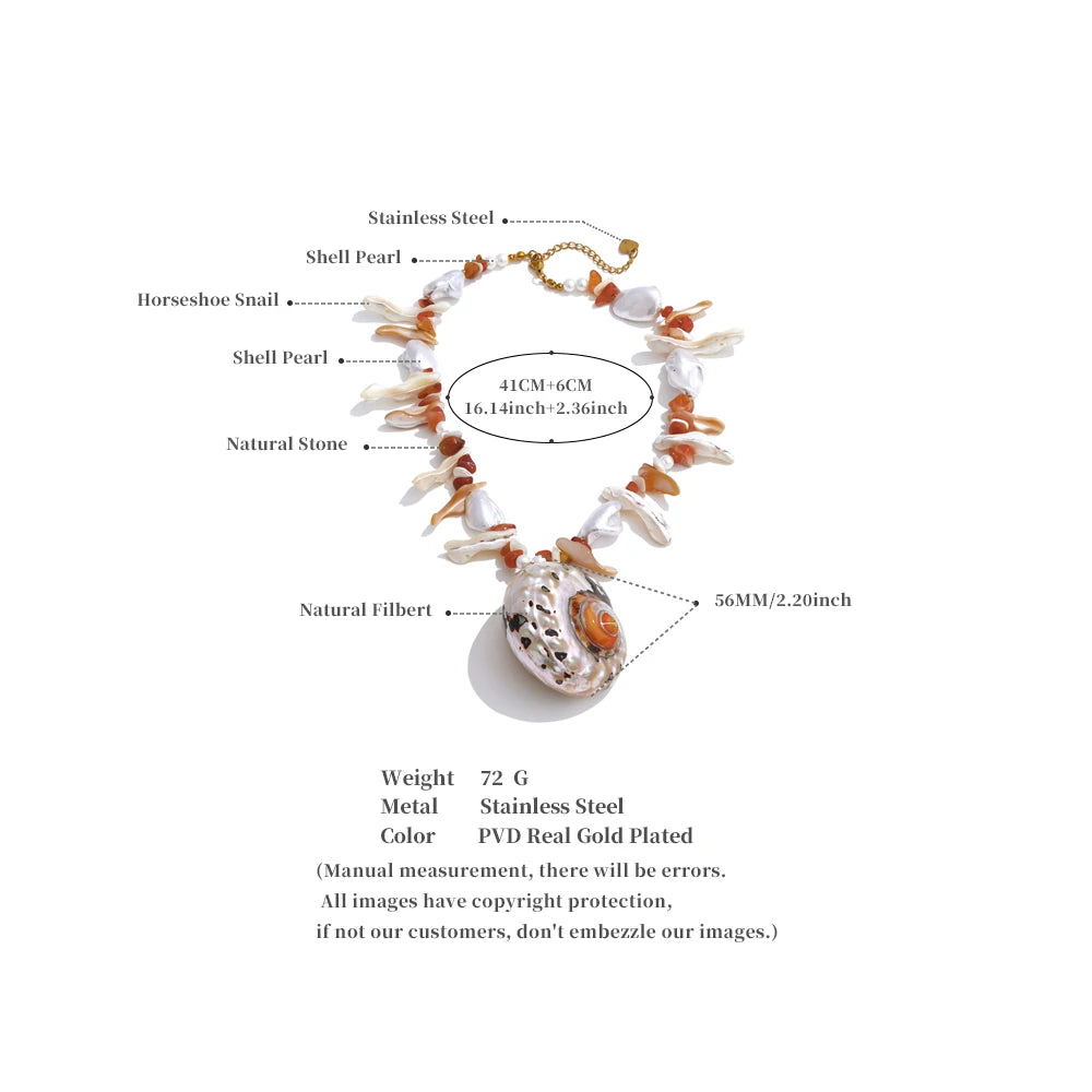 Natural Baroque Pearl Conch Pendant Necklace - Handmade Beach Jewelry for Women with Gift Box - ZOOMNSTORE