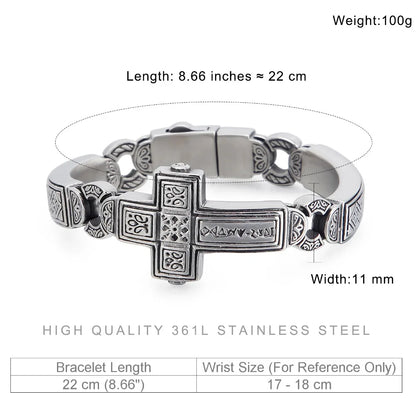 Fongten Cross Charms Bangle For Men Stainless Steel Heavy Mens Bangle Bracelets Male Retro Rune Silver Color Jewelry Armband