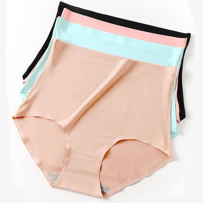 Women's underwear ice silk High waist Seamless Panties soft Lingerie Slimming Abdomen In Hip Lift plus size Breathable Briefs
