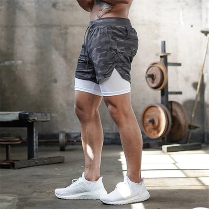 Men Running Shorts - 2 in 1 Quick Dry Sports Jogging Shorts with Hidden Phone Pocket