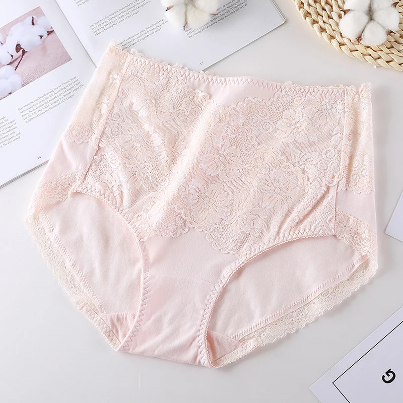 Woman Sexy Cotton Panties of Large Size New Lace Female Underwear with High Waist Cotton Briefs Plus Size Women's Panties 2025