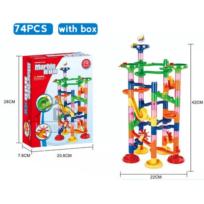 Marble Run Race Track - DIY Marble Run Set With Kids Building Blocks & Ball Roll Coaster
