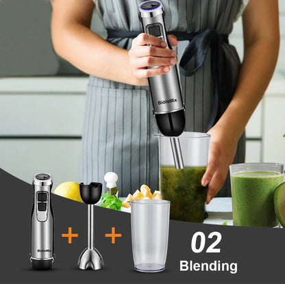 High Power 1200W Immersion Blender with Chopper  Smoothie Cup - Stainless Steel Blades
