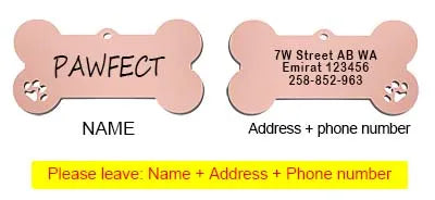 Pet Collar Personalized ID Tag Engraved Name for Dog Cat Puppy Keyring Charm Pendant Bone Necklace Accessories