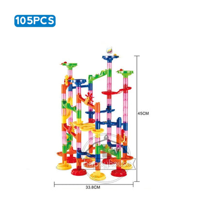Marble Run Race Track - DIY Marble Run Set With Kids Building Blocks & Ball Roll Coaster