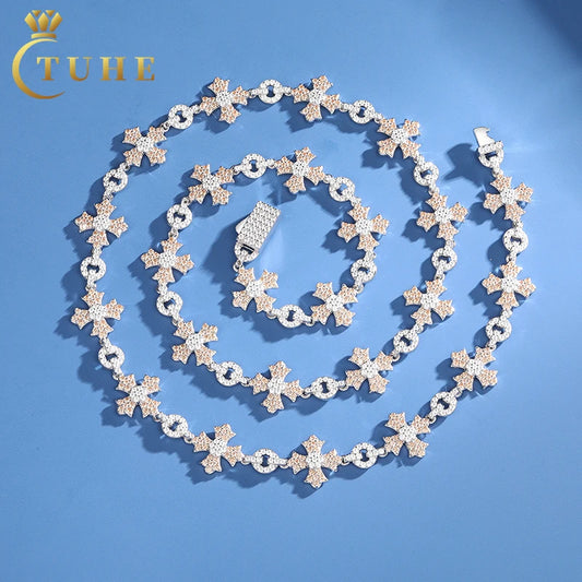 Luxury Handmade Sterling Silver Moissanite Cross Link Chain Necklace for Men - 12mm - ZOOMNSTORE