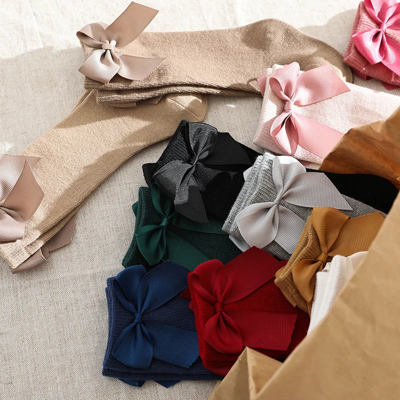 New Brand Baby Toddlers Socks Autumn Winter Children Girls Knee High Long Sock Cotton Big Bow Spanish Style Kids Floor Socks