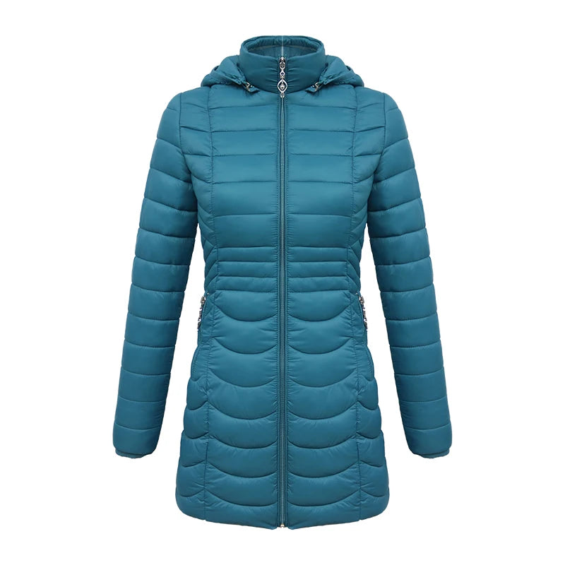 SANTELON Women Long Warm Parka For Women Ultralight Padded Puffer Jacket Coat With Detachable Hood Lightweight Outwear Clothing