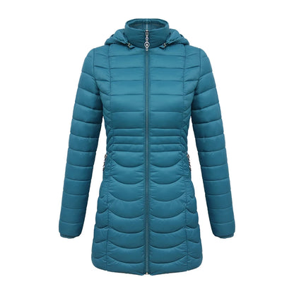 SANTELON Women Long Warm Parka For Women Ultralight Padded Puffer Jacket Coat With Detachable Hood Lightweight Outwear Clothing