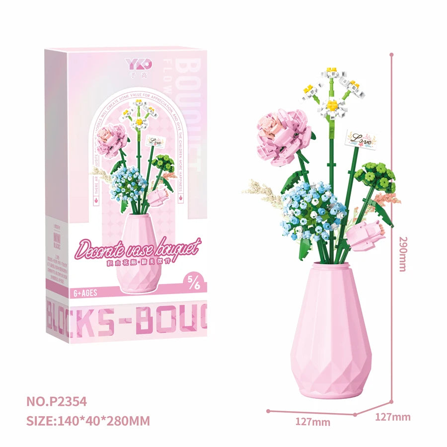 DIY Handmade Flower Building Blocks Set - Plastic Vases for Creative Bouquets - ZOOMNSTORE