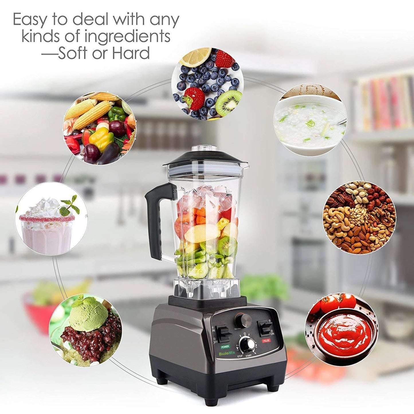 Heavy Duty Commercial Blender - 2200W Timer Mixer Juicer with 2L BPA Free Jar for Smoothies and Food Processing