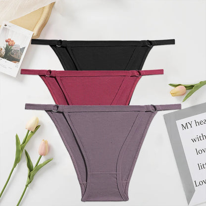 FINETOO 3PC/Set Women's Cotton Panties Underwear Metal Buckle Briefs M-2XL Female Underpant Low Waist Woman Sexy Panty Lingerie