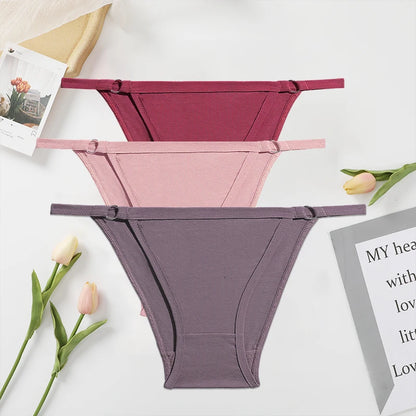 FINETOO 3PC/Set Women's Cotton Panties Underwear Metal Buckle Briefs M-2XL Female Underpant Low Waist Woman Sexy Panty Lingerie