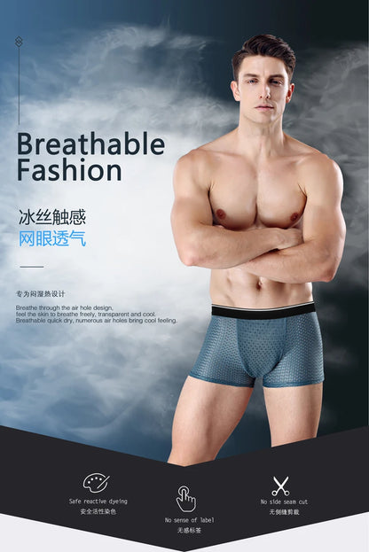 8pcs/Lot Men's Panties Ice Silk Male Underpants Breathable Summer Man Shorts Boxers Underwear Homme Bamboo Hole Large Size L-5XL