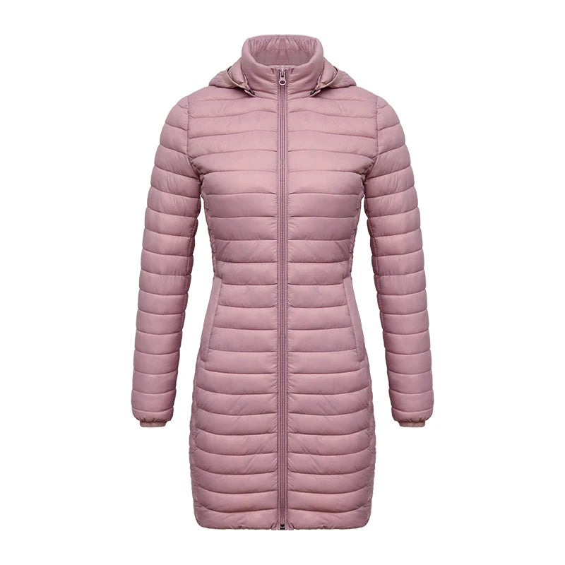 SANTELON Winter Women Loose Long Parka Coat With Detachable Hood Female Soild Ultralight Portable Warm Padded Cotton Outwear