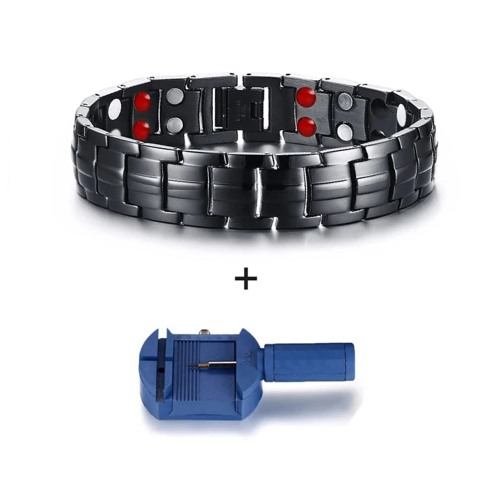 Black Bracelet Men Hand Chain Waterproof Health Germanium Magnetic Therapy Bracelet Male Benefits Stainless Steel Bracelets Mens