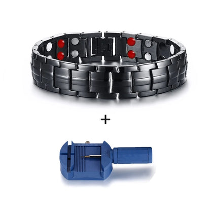 Black Bracelet Men Hand Chain Waterproof Health Germanium Magnetic Therapy Bracelet Male Benefits Stainless Steel Bracelets Mens