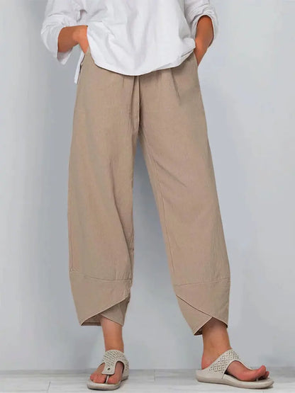 Vintage Print Women Pants Fashion Irregular Casual High Waist Elastic Waist Straight Loose Trousers Summer Lady Cargo Pantalon