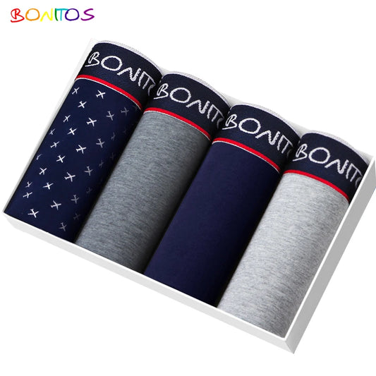 Mens Cotton Boxer Shorts - 4-Pack Underwear Set Soft and Comfortable