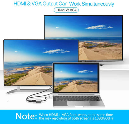 USB C Hub Adapter – 8-in-1 Aluminum Alloy Multiport Docking Station with 4K HDMI, Thunderbolt 3 & RJ45 Ethernet