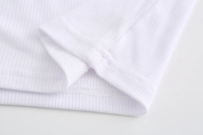 O Neck Knit White Crop Top Women Summer Casual T Shirt Basic Sexy Streetwear Ribber Black Short Sleeve Tops
