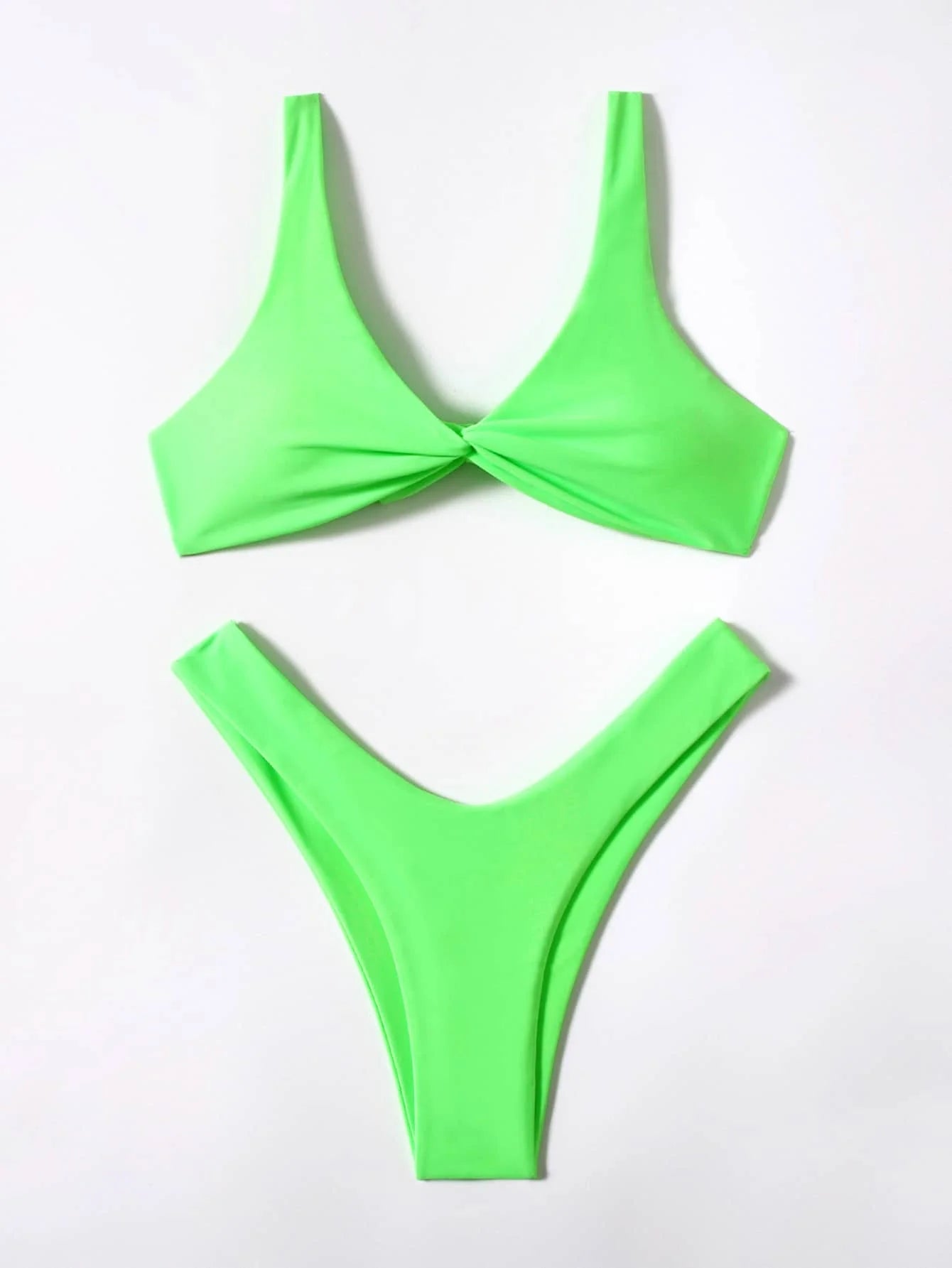 Solid Tie Bikini Set - Padded Push-Up High Leg Brazilian Swimsuit for Women - ZOOMNSTORE