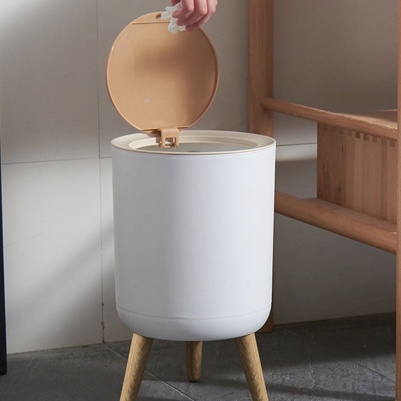 Wooden High Foot Trash Can - Creative Bathroom  Kitchen Wastebin with Press Cover