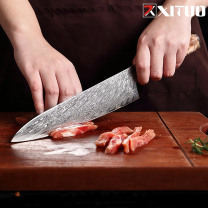 Damascus Steel Chefs Knife - Sharp Clad Steel Kitchen Knife with Blue Resin Handle  Custom Logo Gift Box - ZOOMNSTORE