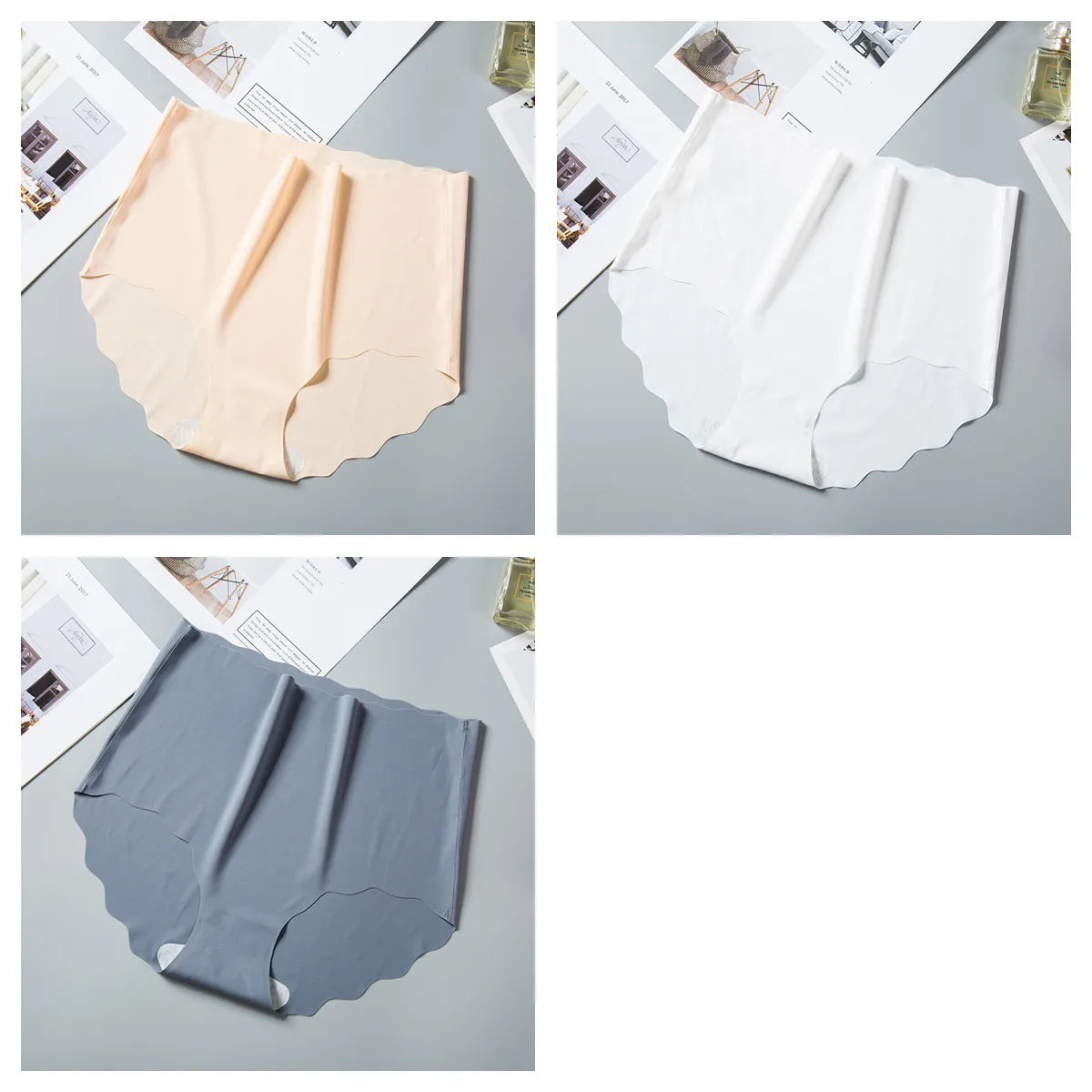 3Pcs/Set Ice Silk Panties Women Hip Lift Briefs Seamless Underwear Female High Waist Panties M-XXL Underpants Invisible Lingerie
