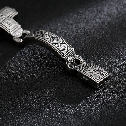Fongten Cross Charms Bangle For Men Stainless Steel Heavy Mens Bangle Bracelets Male Retro Rune Silver Color Jewelry Armband