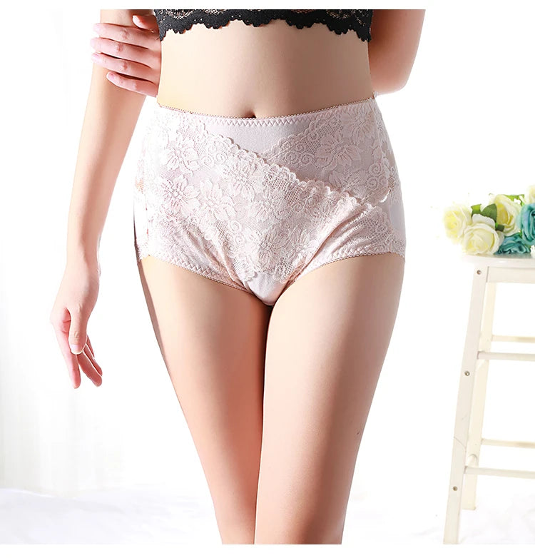 Woman Sexy Cotton Panties of Large Size New Lace Female Underwear with High Waist Cotton Briefs Plus Size Women's Panties 2025